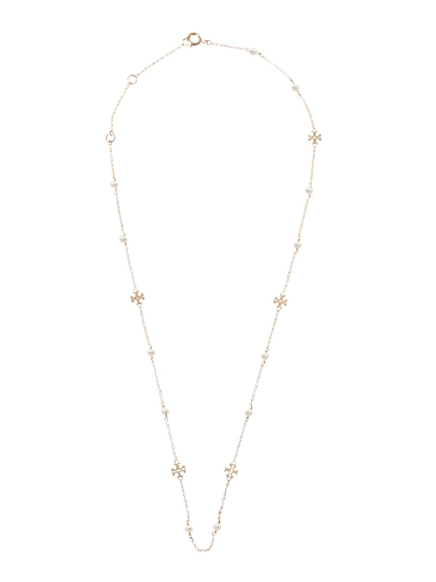 Tory Burch Logo Medallion With Pearls Necklace — Gold Gold-plated Necklaces