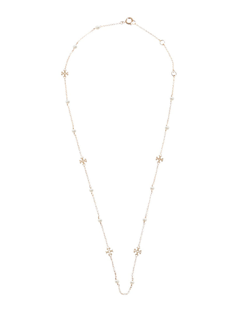Tory Burch Logo Medallion With Pearls Necklace — Gold Gold-plated Necklaces