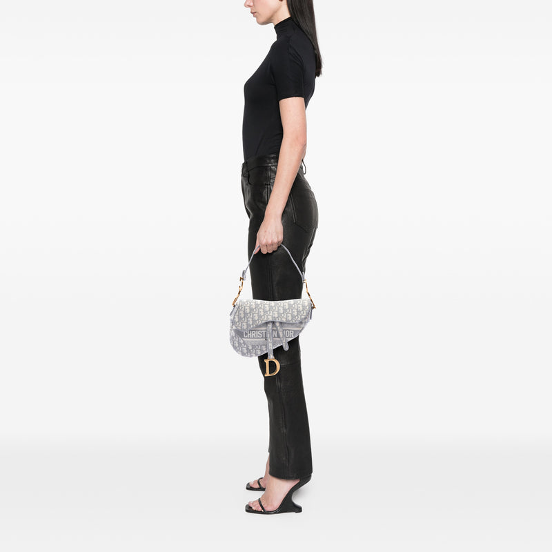 Oblique Embroidered Canvas Saddle Bag - Image 6