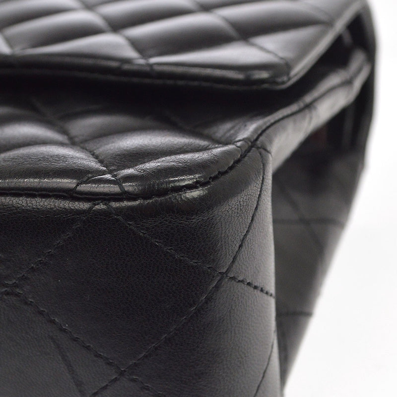 Chanel Classic Timeless Double Flap Quilted Lambskin Black Leather Bag