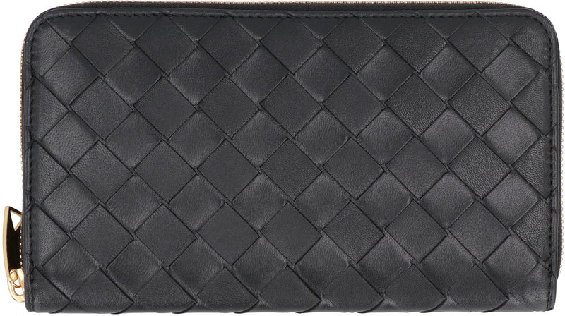 Bottega Veneta Intrecciato Leather Zip-Around Wallet — Black Lamb & Purses
