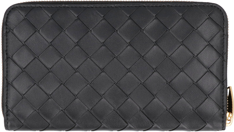 Bottega Veneta Intrecciato Leather Zip-Around Wallet — Black Lamb & Purses
