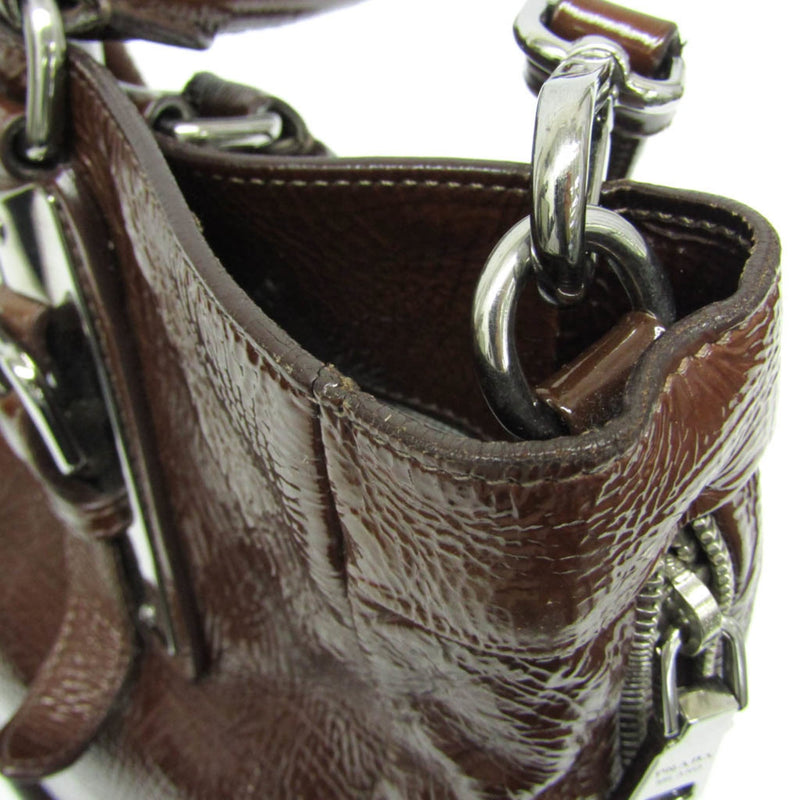 Prada Convertible Zippers Vernice Sfumata Brown Patent_leather Bag