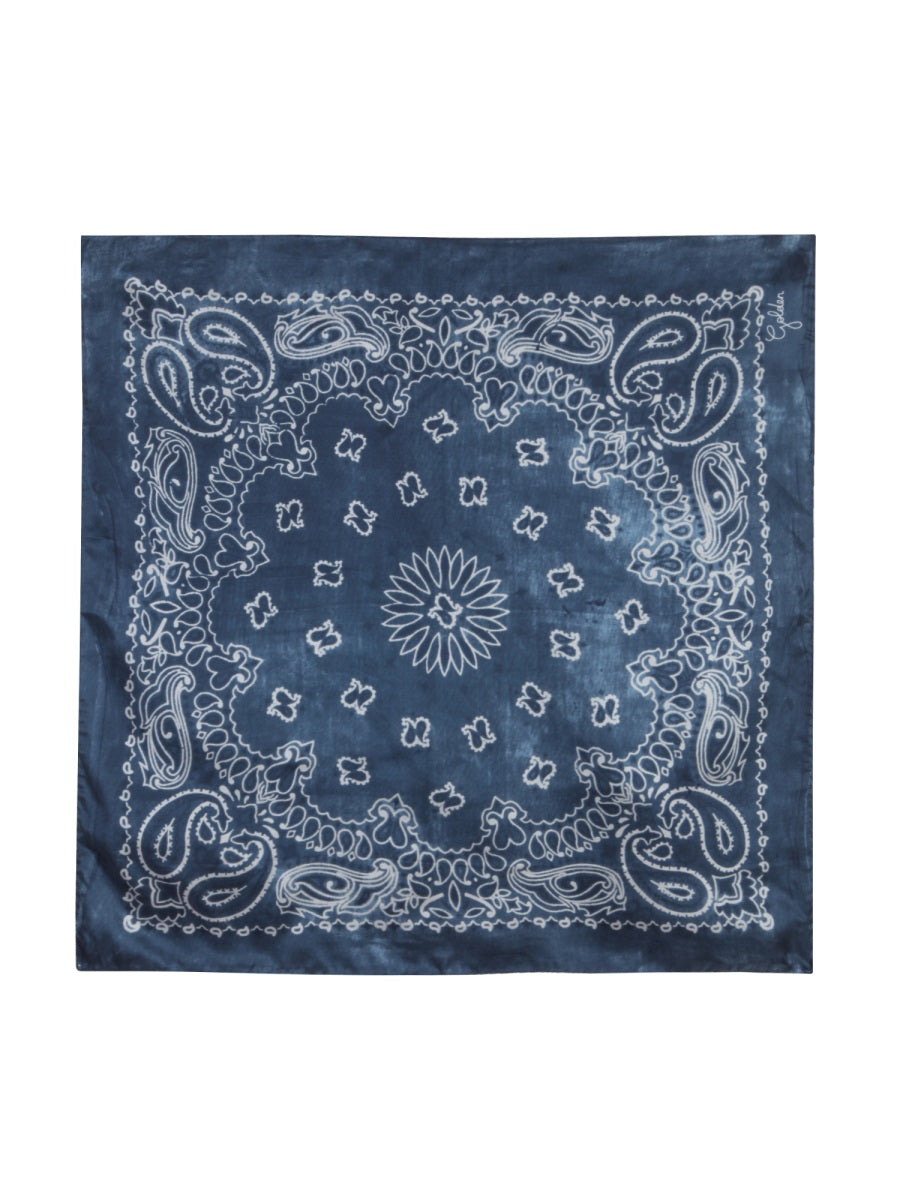 Golden Goose Paisley Print Silk Scarf — Blue Scarfs
