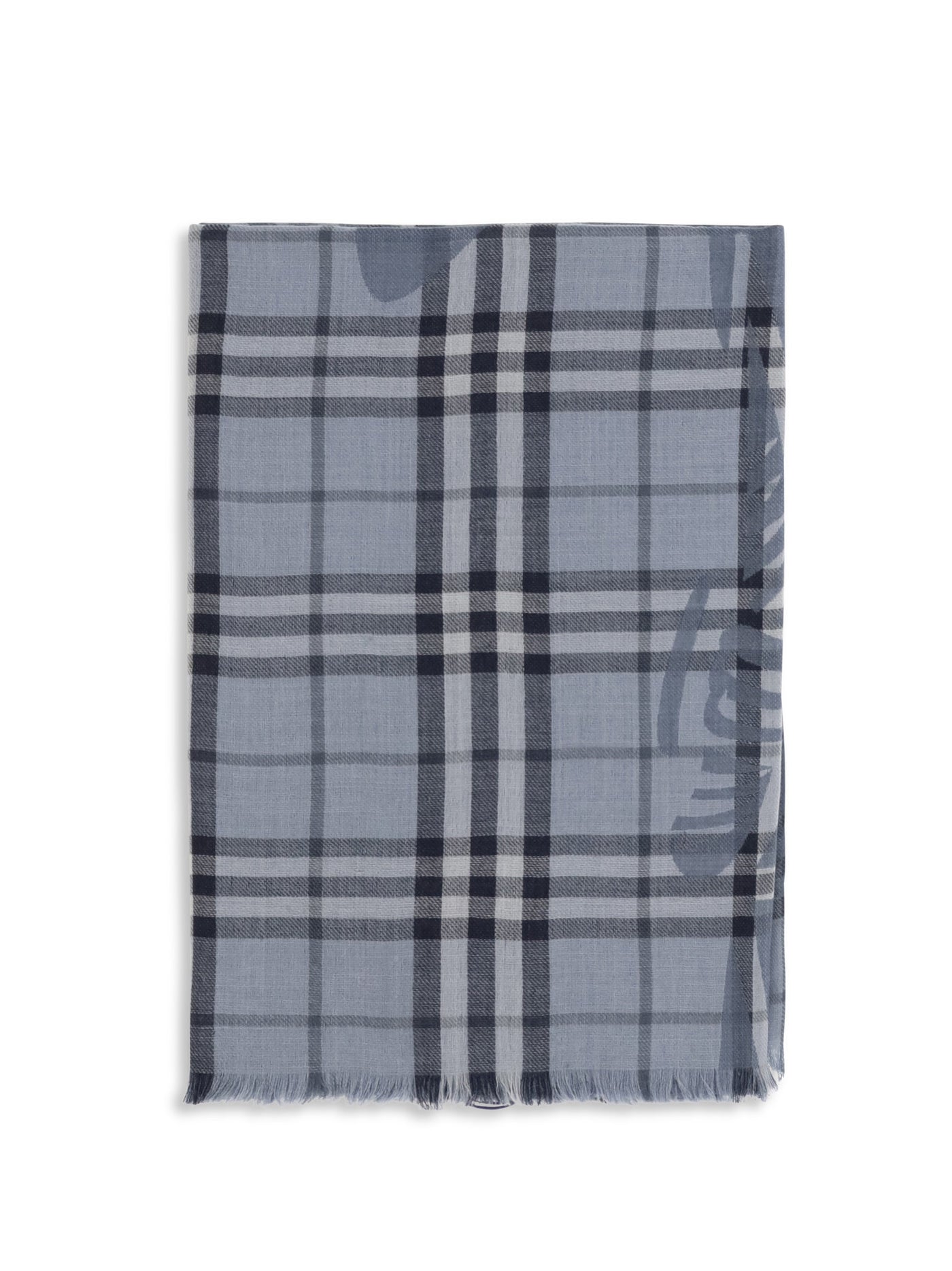 Burberry Knight Check Scarf — Blue Fleece Wool (ovis Aries) Scarfs