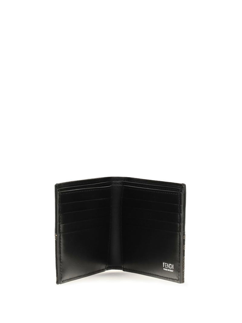 Fendi Ff Jacquard Bifold Wallet — Black Calf Leather Bos Taurus