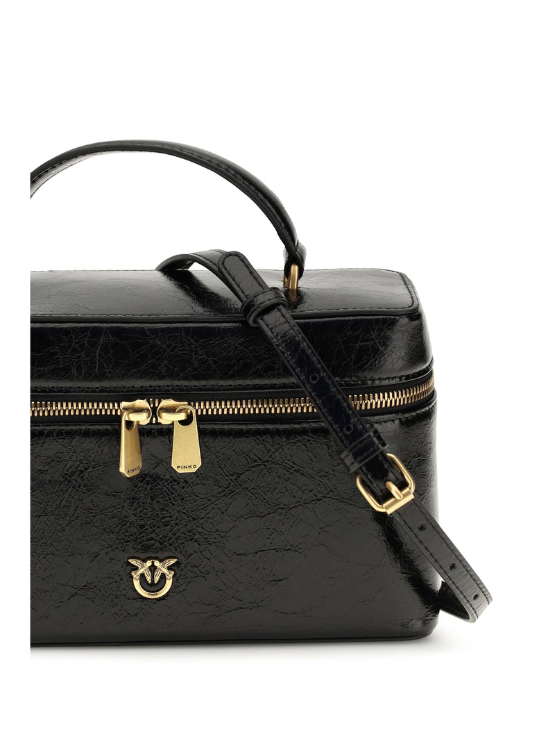 Pinko Calf Leather Beauty Case — Black Bos Taurus Top Handle Bags