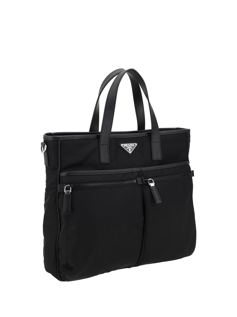 Prada Logo-Plaque Re-Nylon Tote Bag — Black