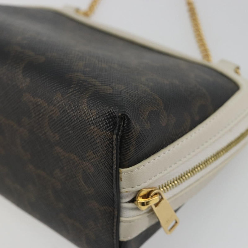 Celine Zip Around Chain Clutch Triomphe Coated Canvas Brown