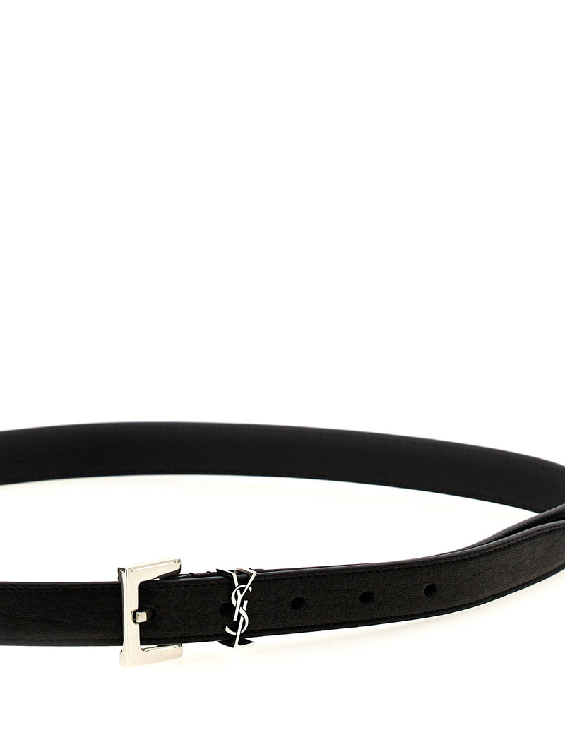 Saint Laurent Ysl Logo Metal Buckle Belt — Black Leather