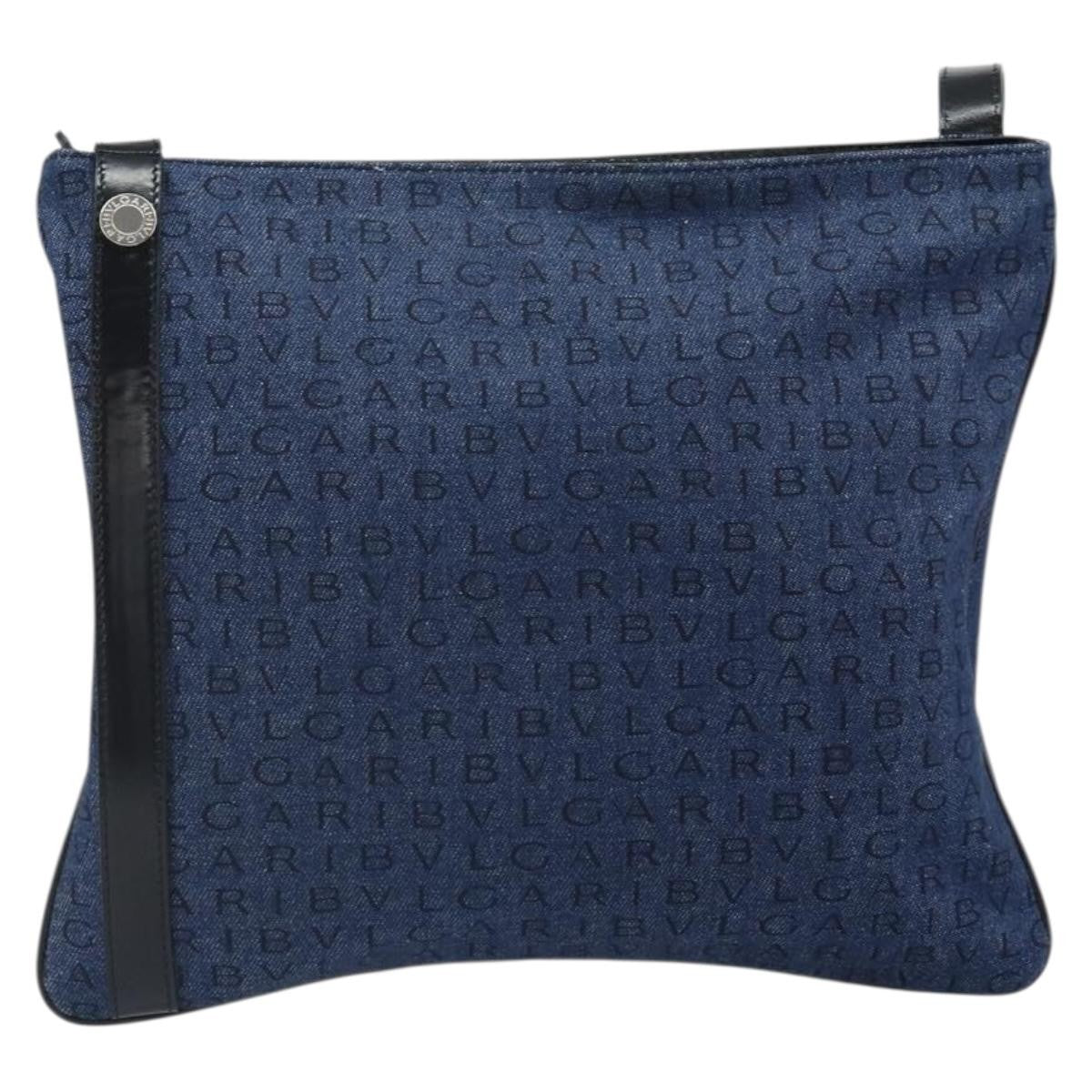 Bvlgari Logomania Canvas With Leather Blue Bag