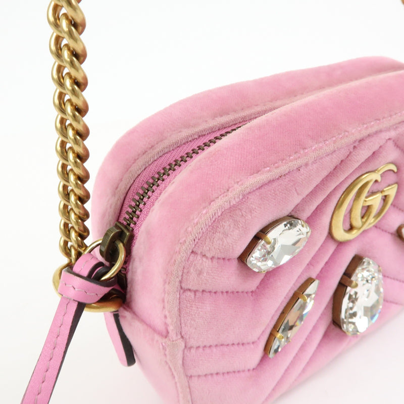 Gucci Gg Marmont Crystal Embellished Matelasse Velvet Pink Bag