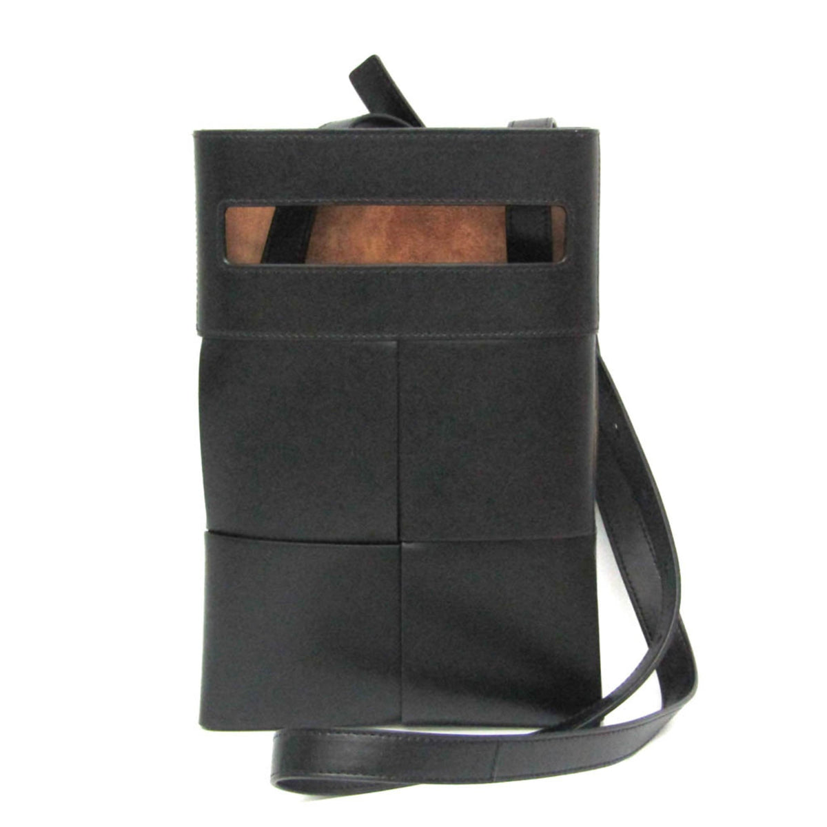 Bottega Veneta Cut Out Maxi Intrecciato Leather Black Bag
