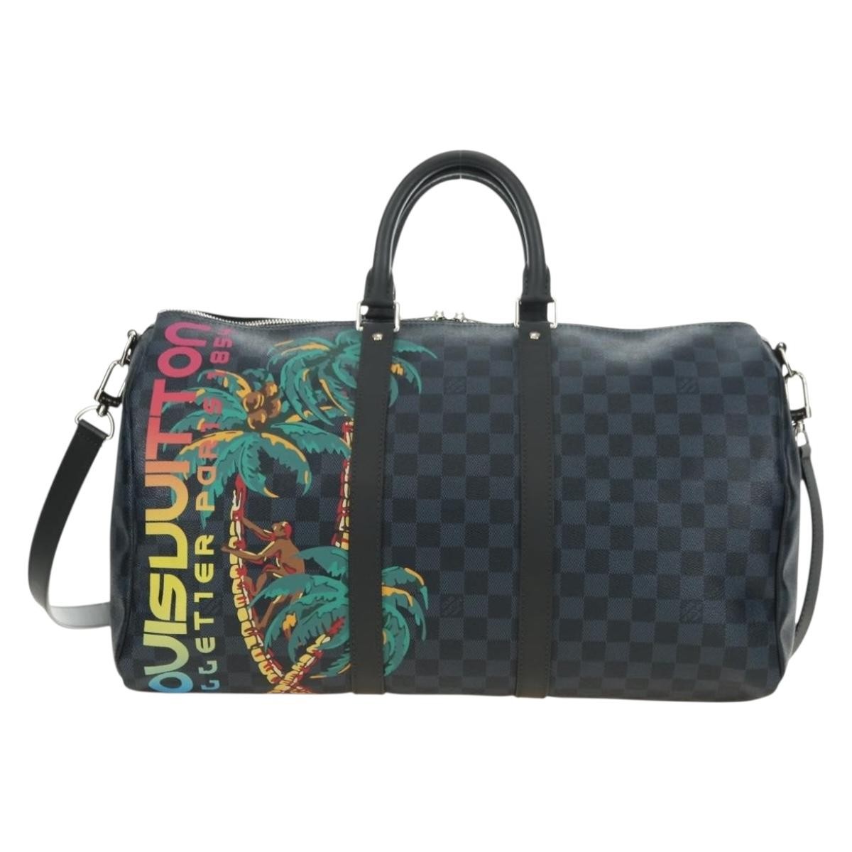 Louis Vuitton Keepall Bandouliere Limited Edition Damier Cobalt Jungle Blue Canvas Bag
