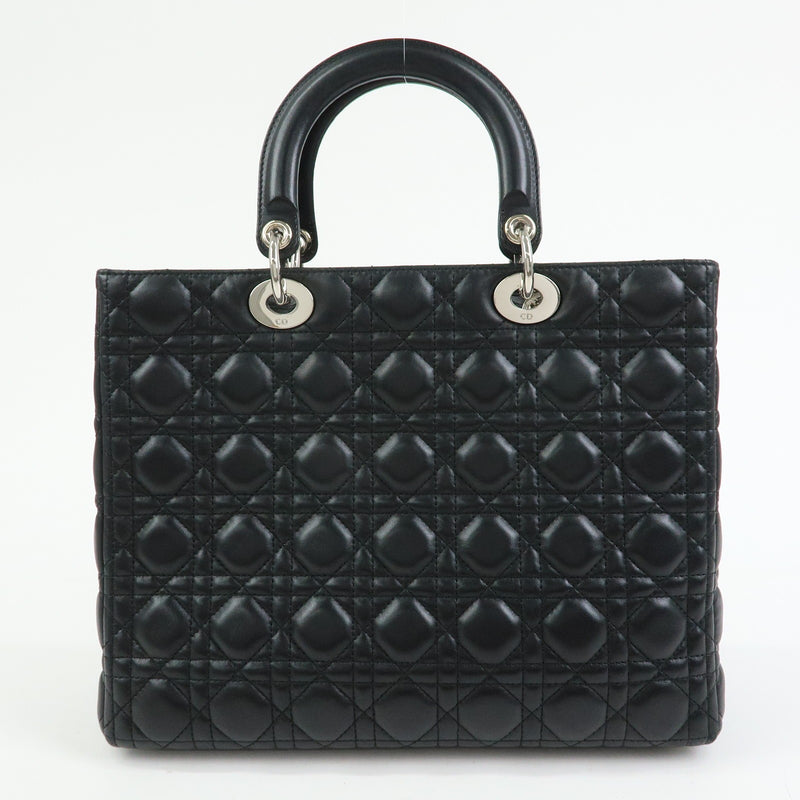 Christian Dior Lady Cannage Quilt Lambskin Black Leather Bag