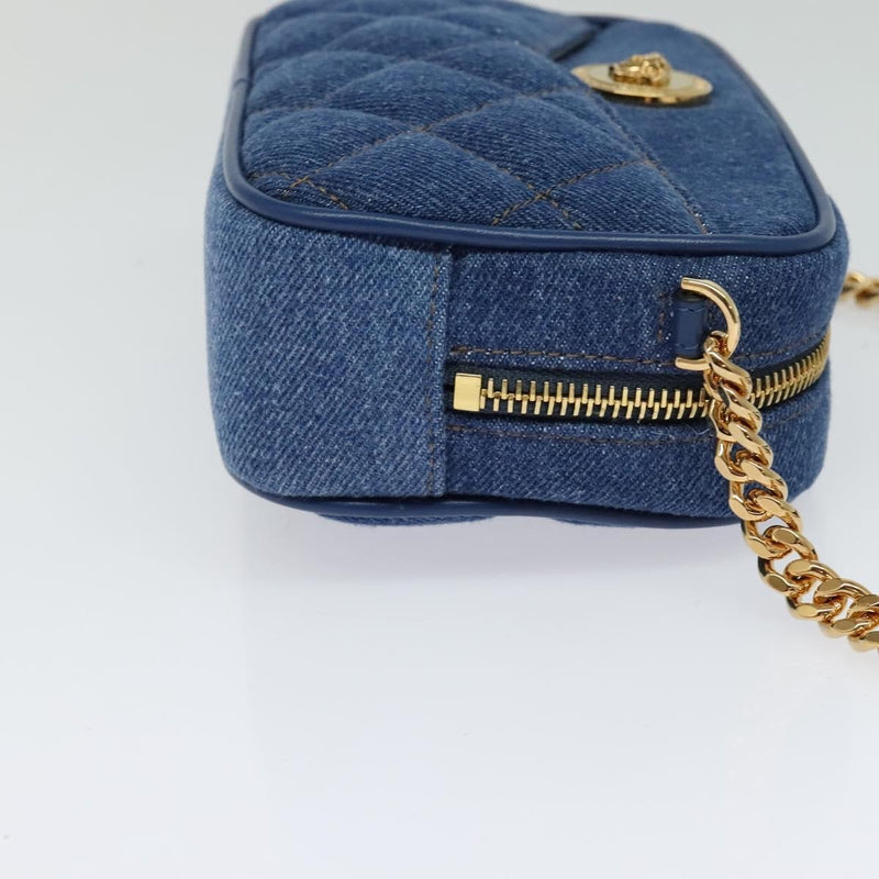 Versace Medusa Icon Front Slip Pocket Camera Quilted Denim Blue Canvas Bag