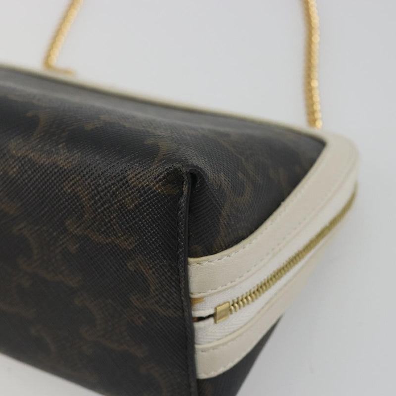 Celine Zip Around Chain Clutch Triomphe Coated Canvas Brown