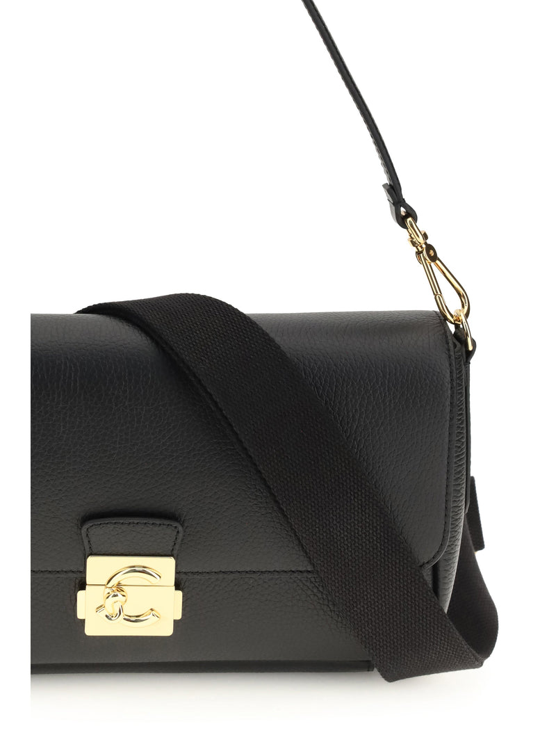 Coccinelle C-Me Lock Shoulder Bag — Black Calf Leather