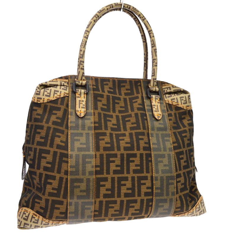 Fendi B Mix Zucca Mixed Media Brown Canvas Bag