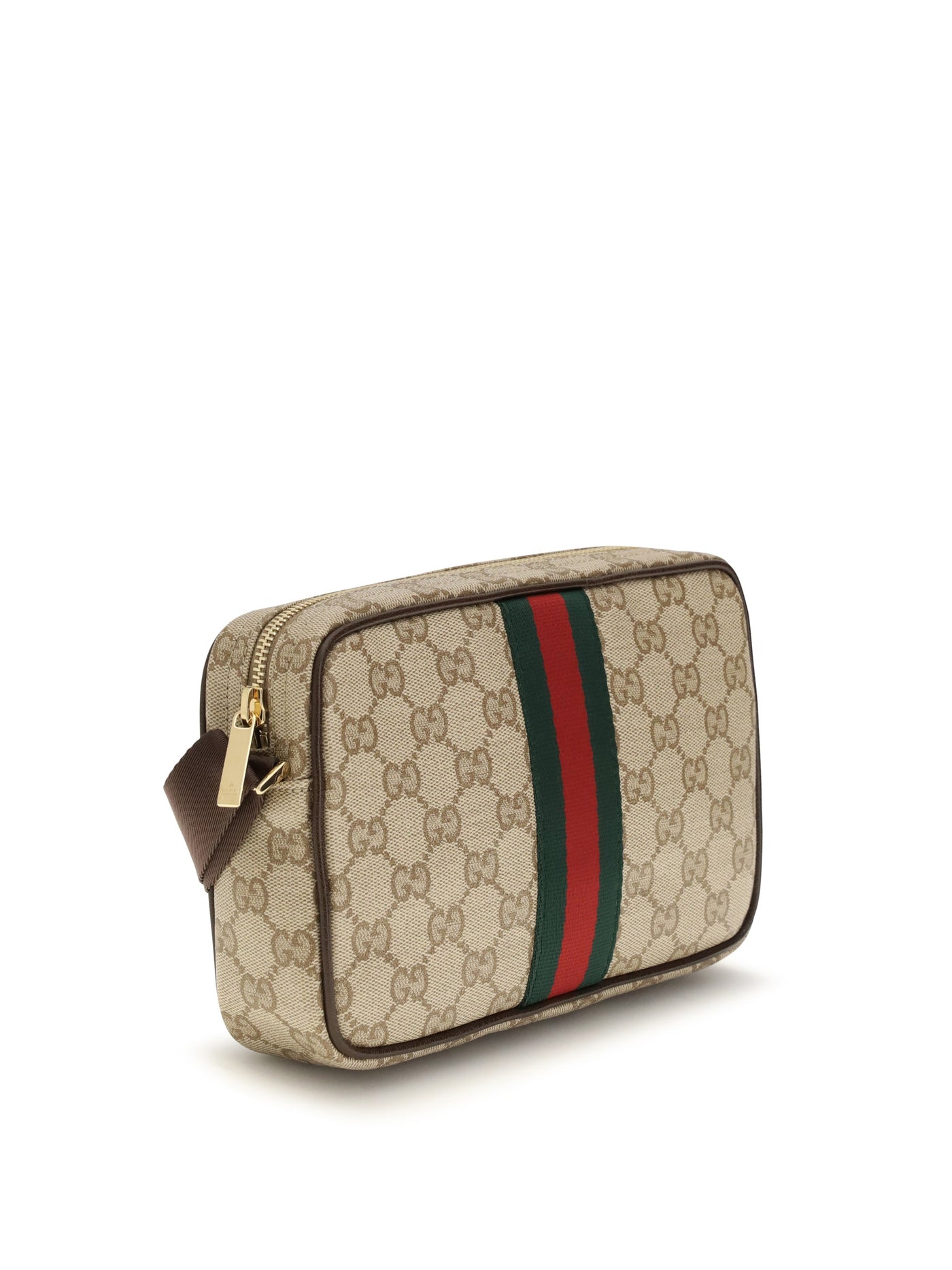 Gucci Gg Fabric With Web Stripe Shoulder Bag — Beige