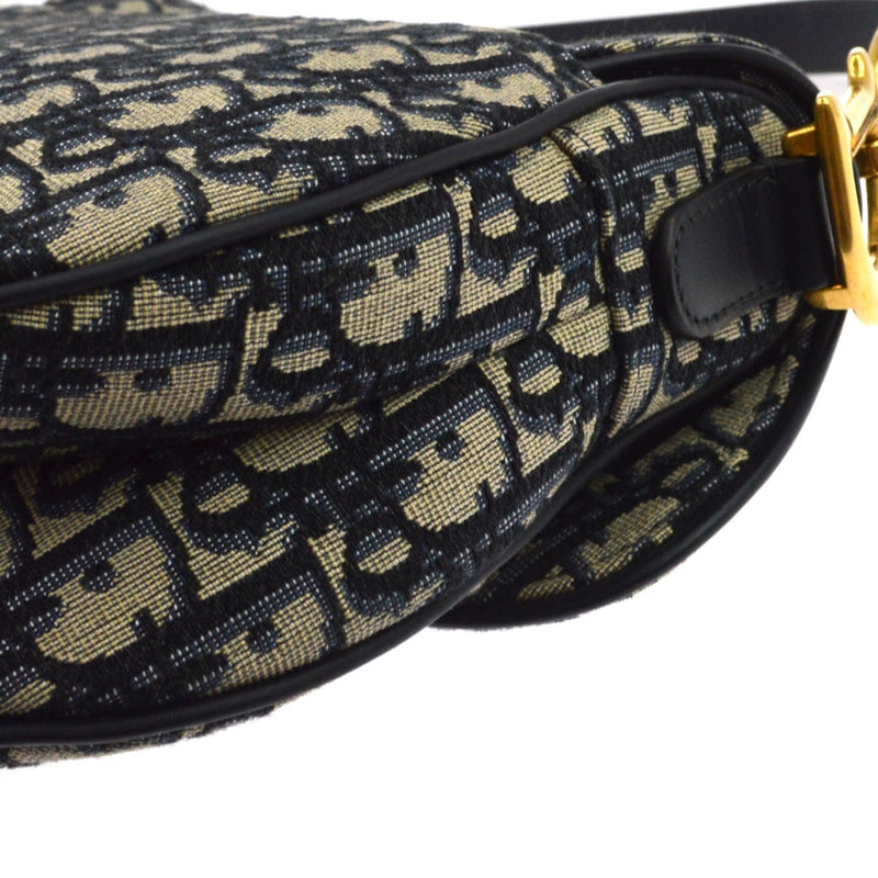 Christian Dior Saddle Handbag With Strap Oblique Canvas Navy Bag