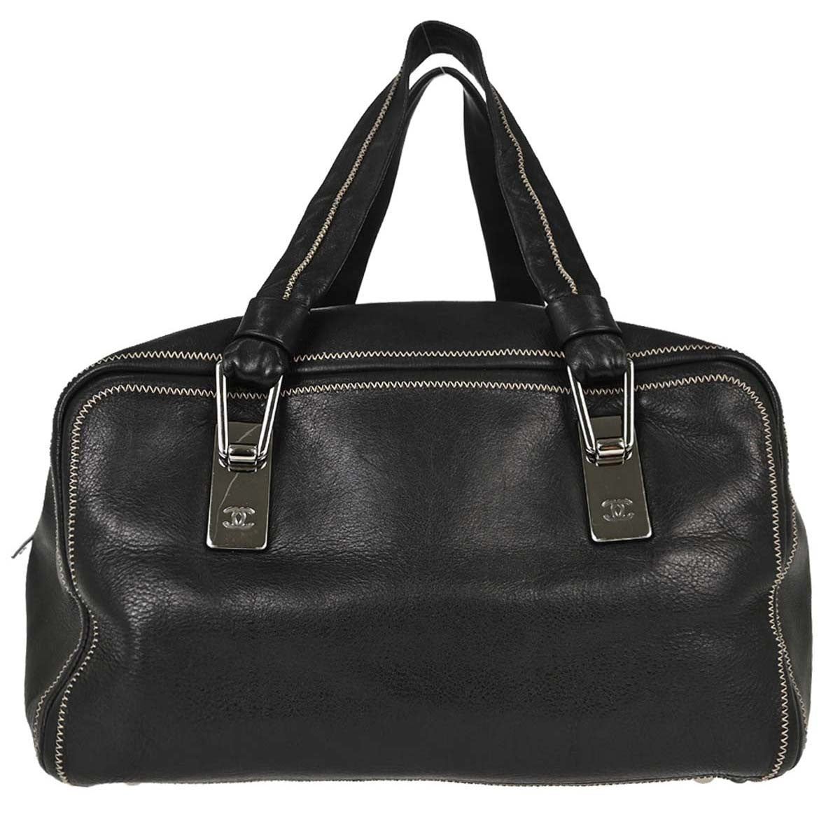Chanel Vintage Bowler Lambskin Black Leather Bag