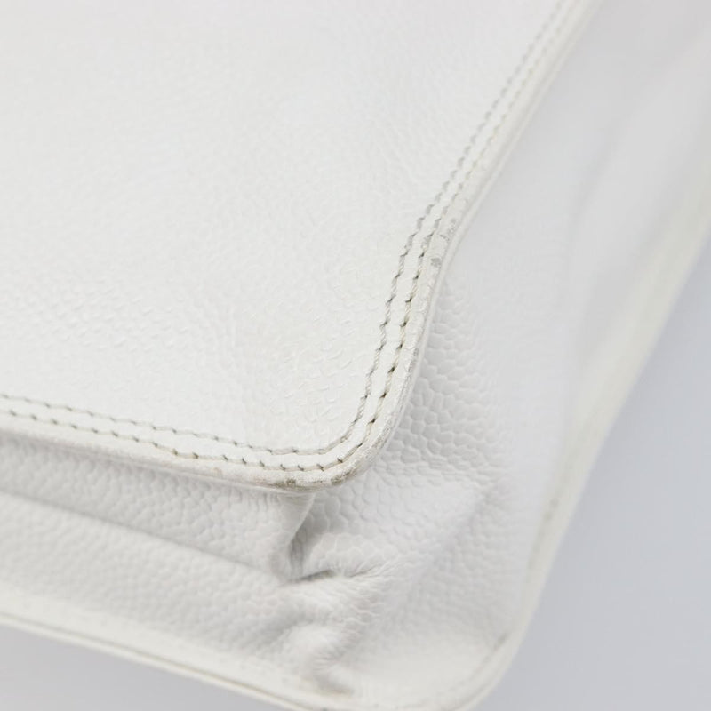Chanel Vintage Wooden Quilted Caviar White Leather Bag