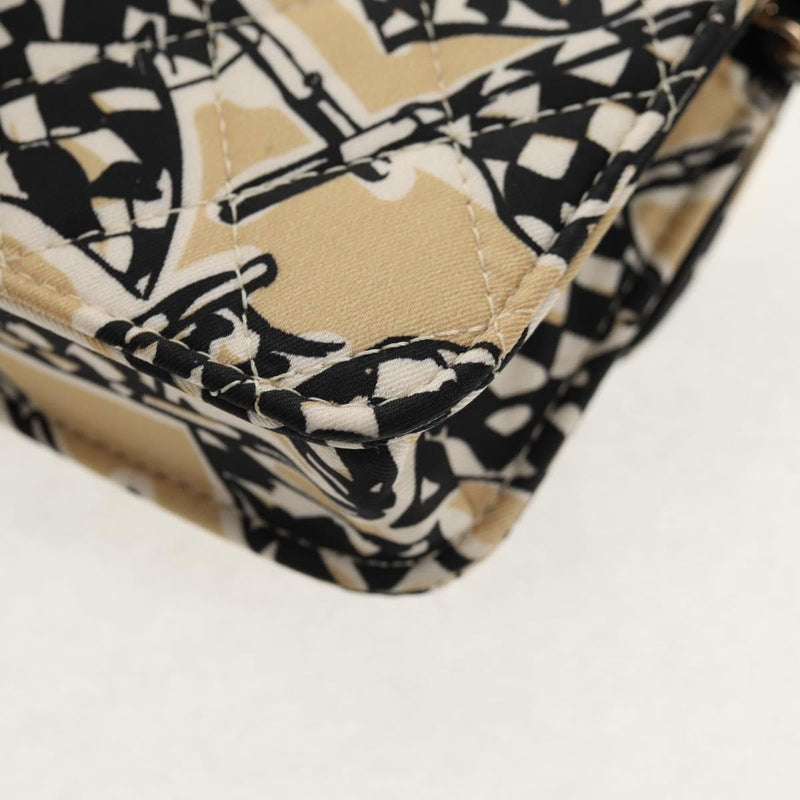 Chanel Flap Card Holder On Chain Quilted Printed Canvas Beige Satin Bag