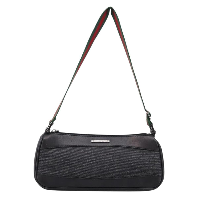 Gucci Web Sherry Line Accessory Pouch Denim & Leather Black Canvas