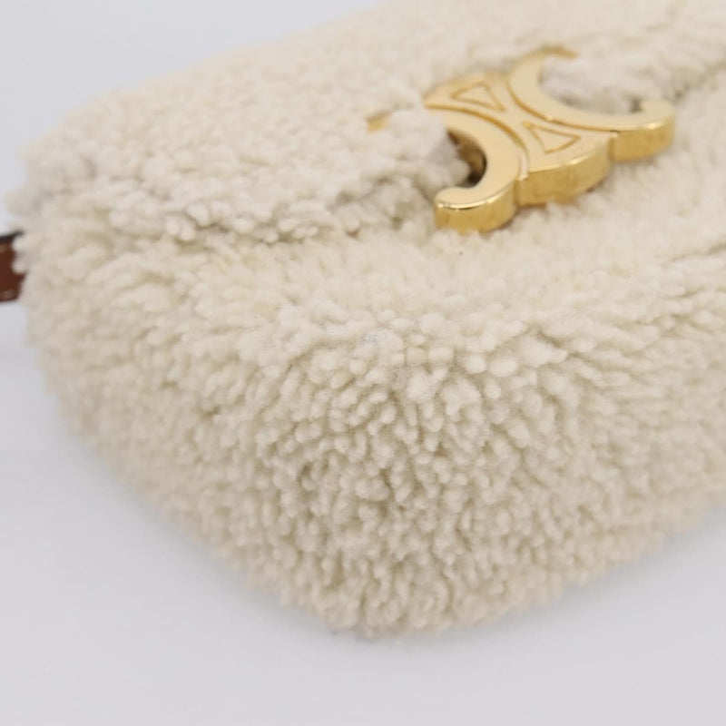 Celine Triomphe Shoulder Shearling Beige Wool Bag