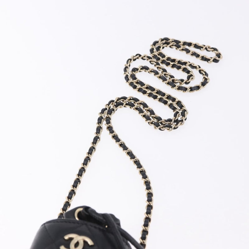 Chanel Drawstring Bucket With Chain Quilted Lambskin Black Leather Bag