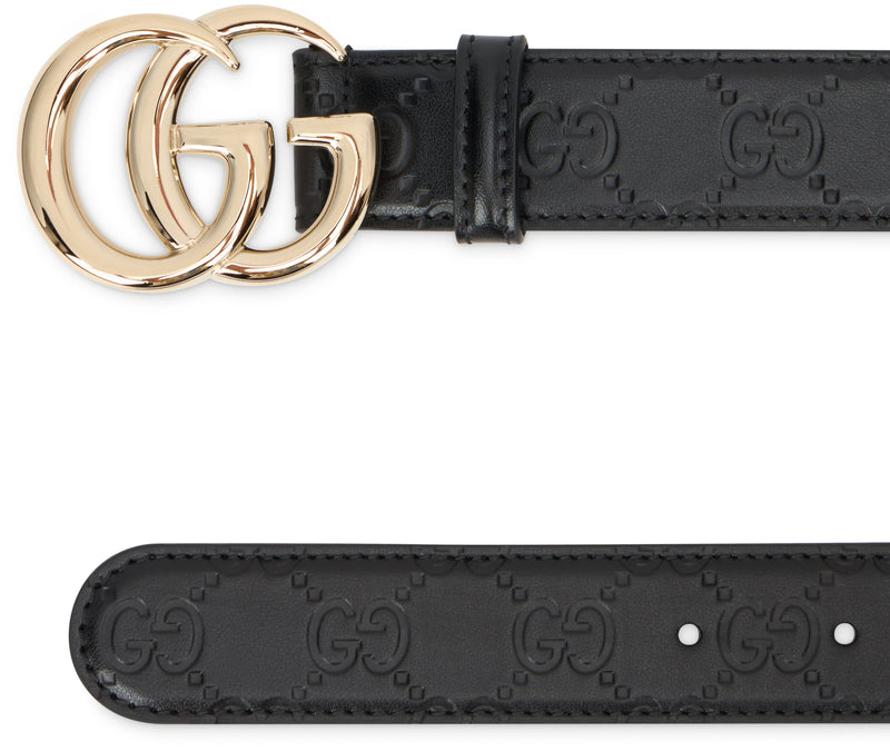 Gucci Logo Buckle Belt — Black Calfskin