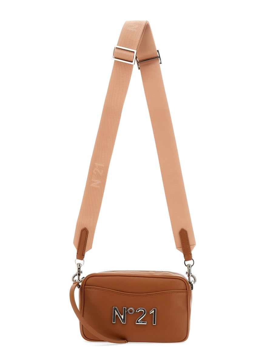 Nº21 Logo Plaque Leather Shoulder Bag — Beige