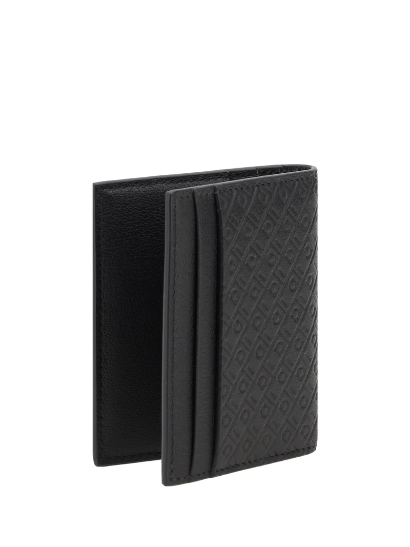 Ferragamo Monogram Embossed Calf Leather Card Holder — Black Bos Taurus Wallet