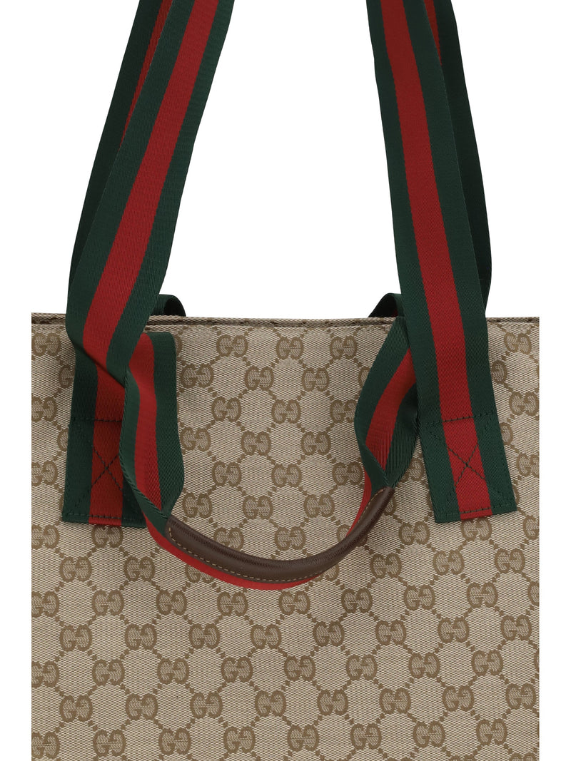 Gucci Gg Jacquard With Web Stripe Tote Bag — Beige Polyester