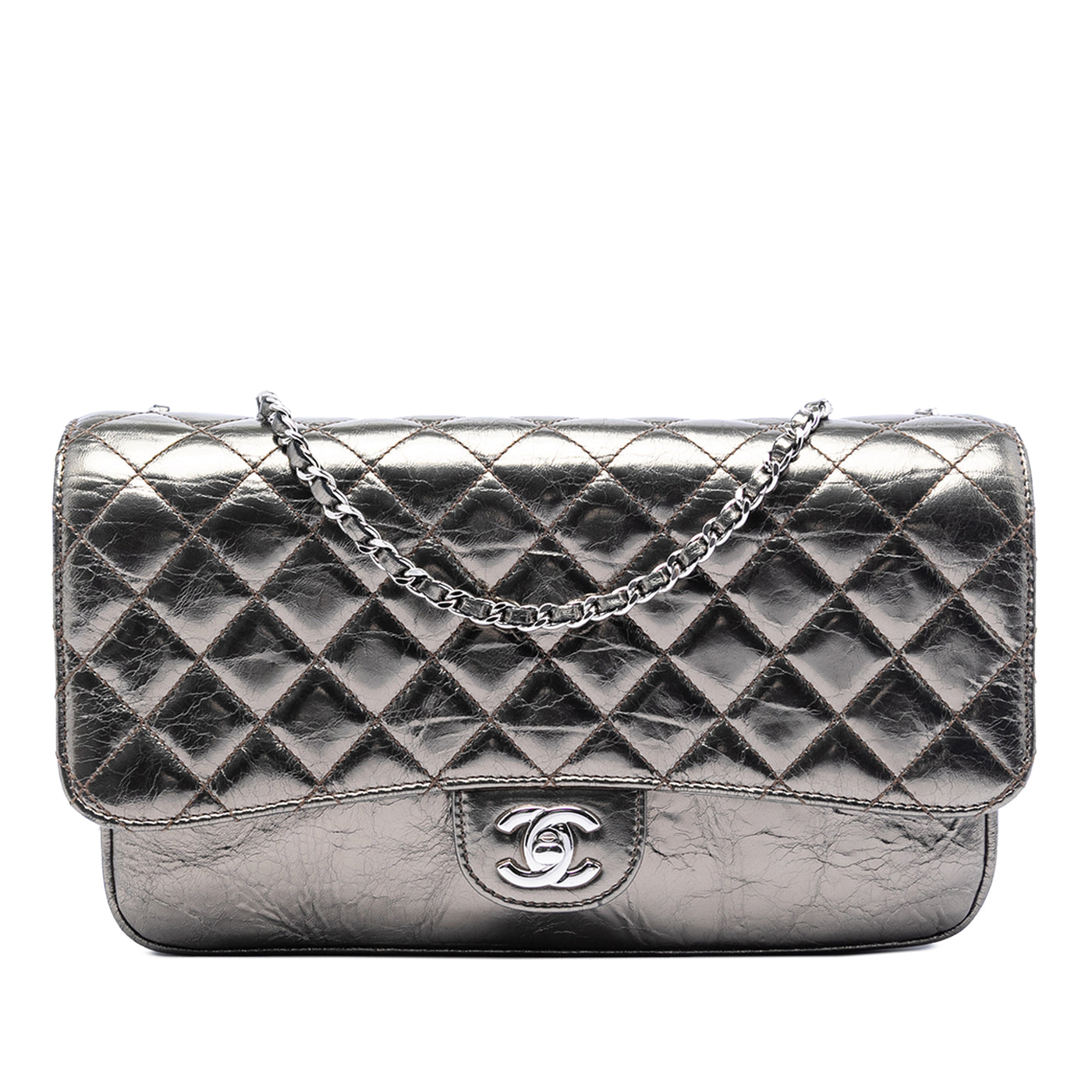 Medium Metallic Crackled Calfskin Clams Pocket Flap - Image 1