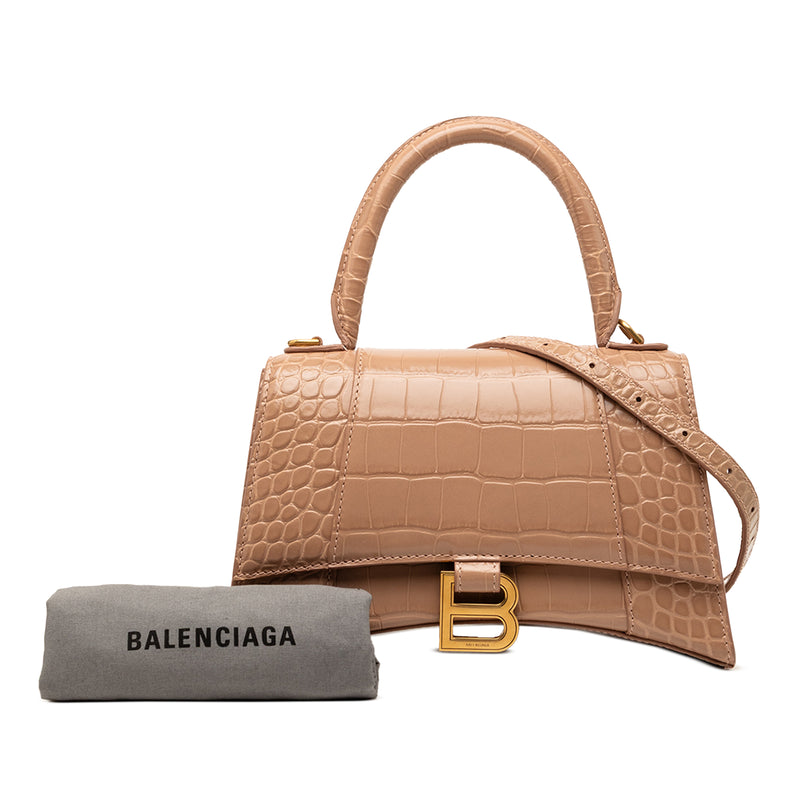 Small Croc Embossed Hourglass Top Handle Bag - Image 10