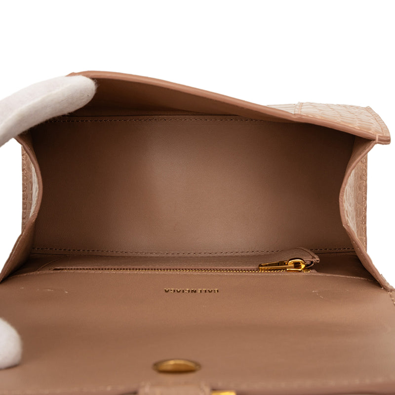 Small Croc Embossed Hourglass Top Handle Bag - Image 4
