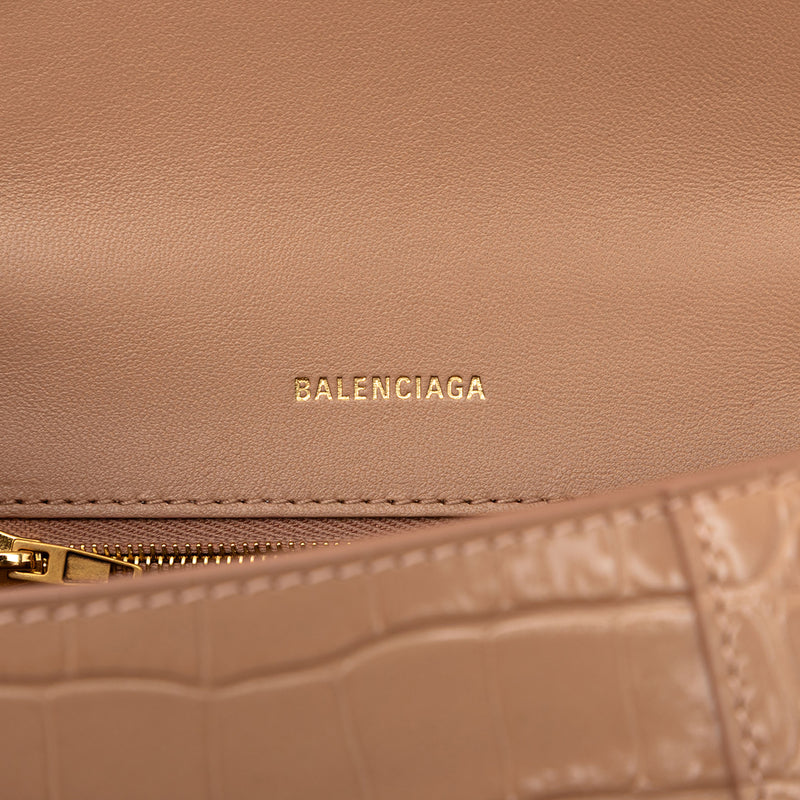 Small Croc Embossed Hourglass Top Handle Bag - Image 5