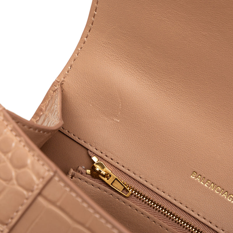 Small Croc Embossed Hourglass Top Handle Bag - Image 7