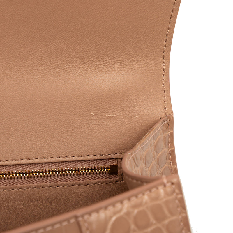 Small Croc Embossed Hourglass Top Handle Bag - Image 8