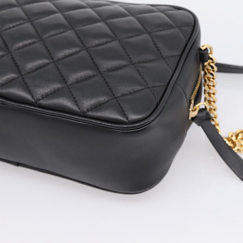 Versace Medusa Icon Front Slip Pocket Camera Quilted Leather Black Bag