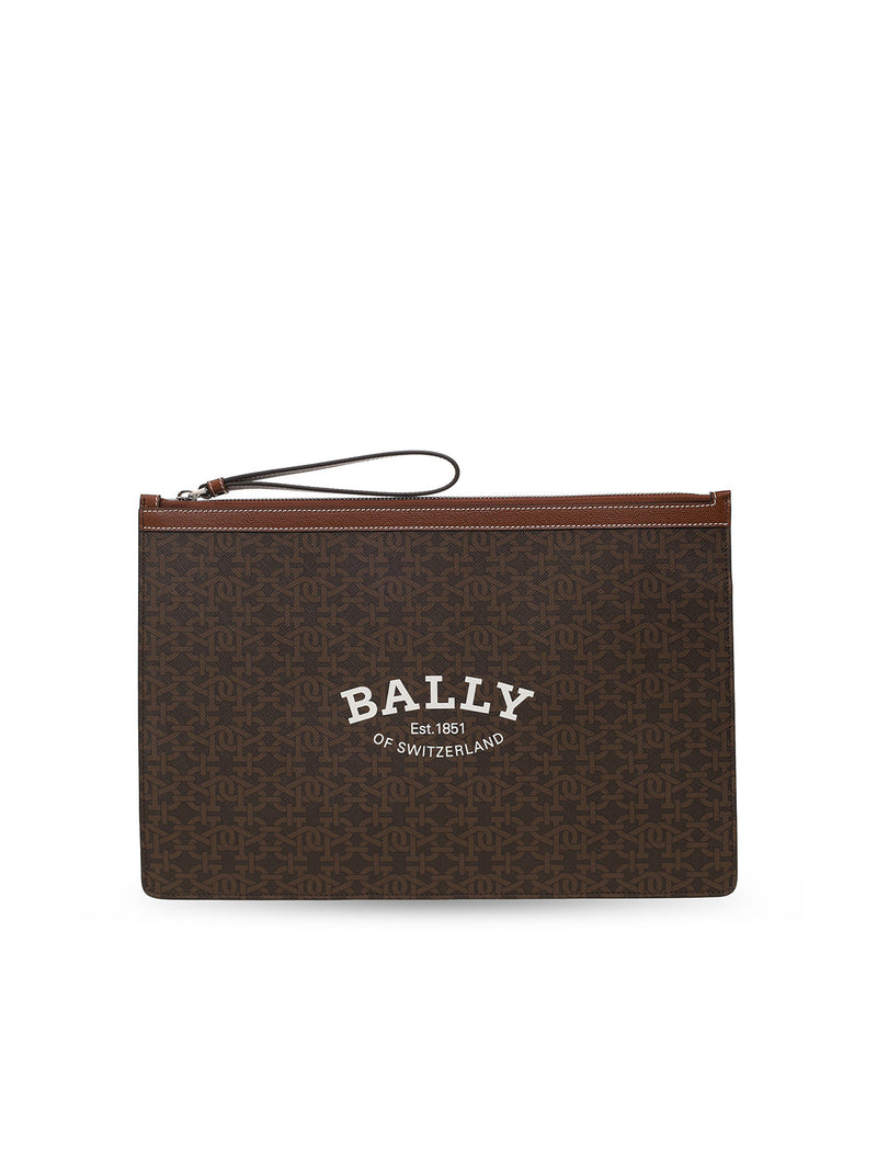 Bally Bollis Clutch — Brown Coated Canvas