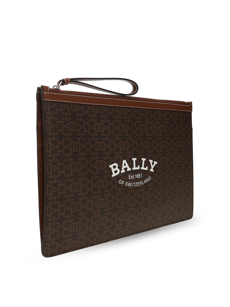 Bally Bollis Clutch — Brown Coated Canvas
