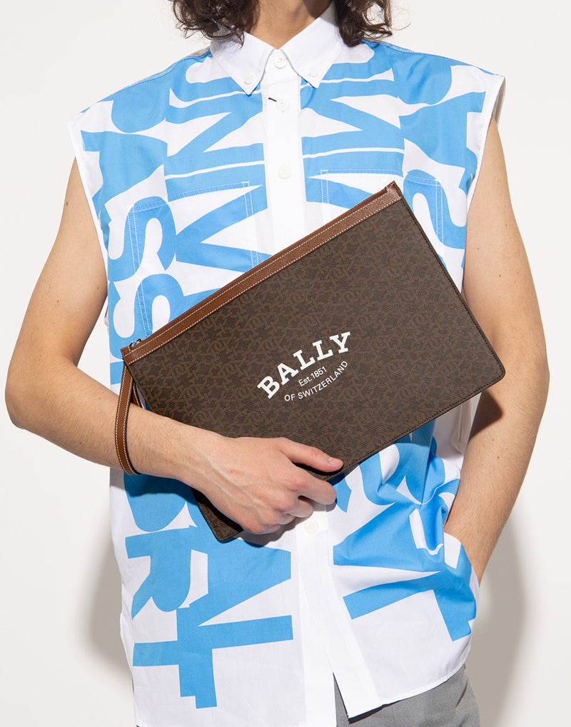 Bally Bollis Clutch — Brown Coated Canvas