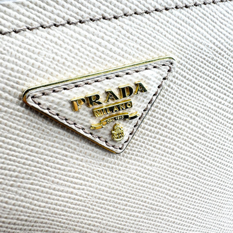 Prada Matinee Top Handle Saffiano Leather Beige Bag