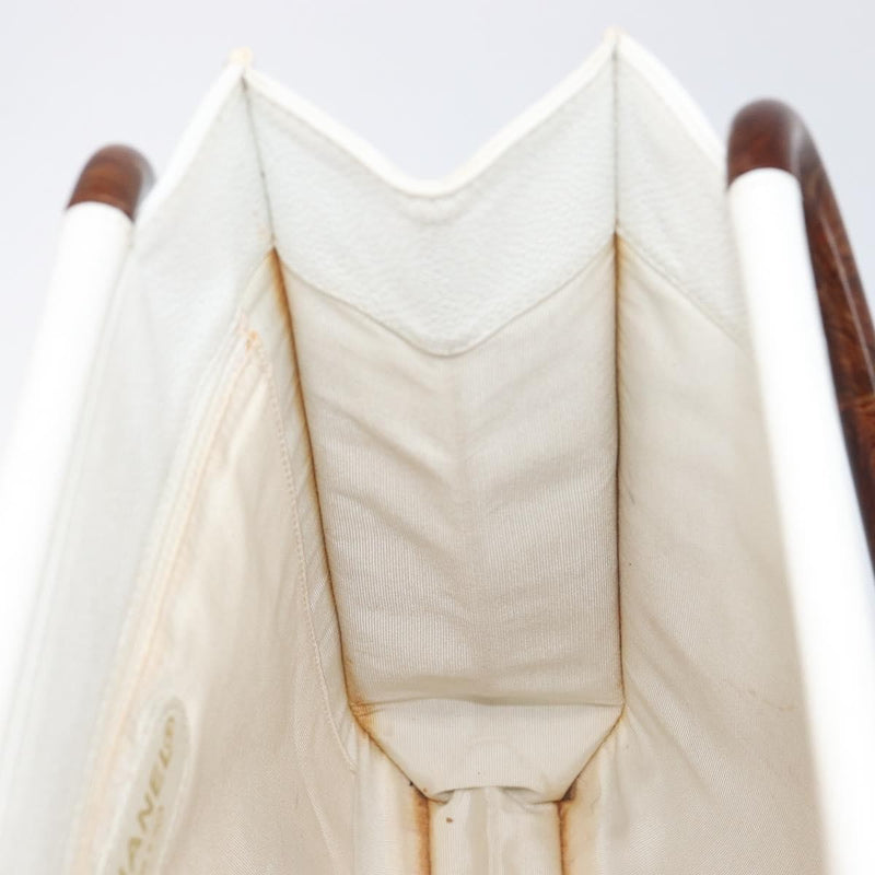 Chanel Vintage Wooden Quilted Caviar White Leather Bag