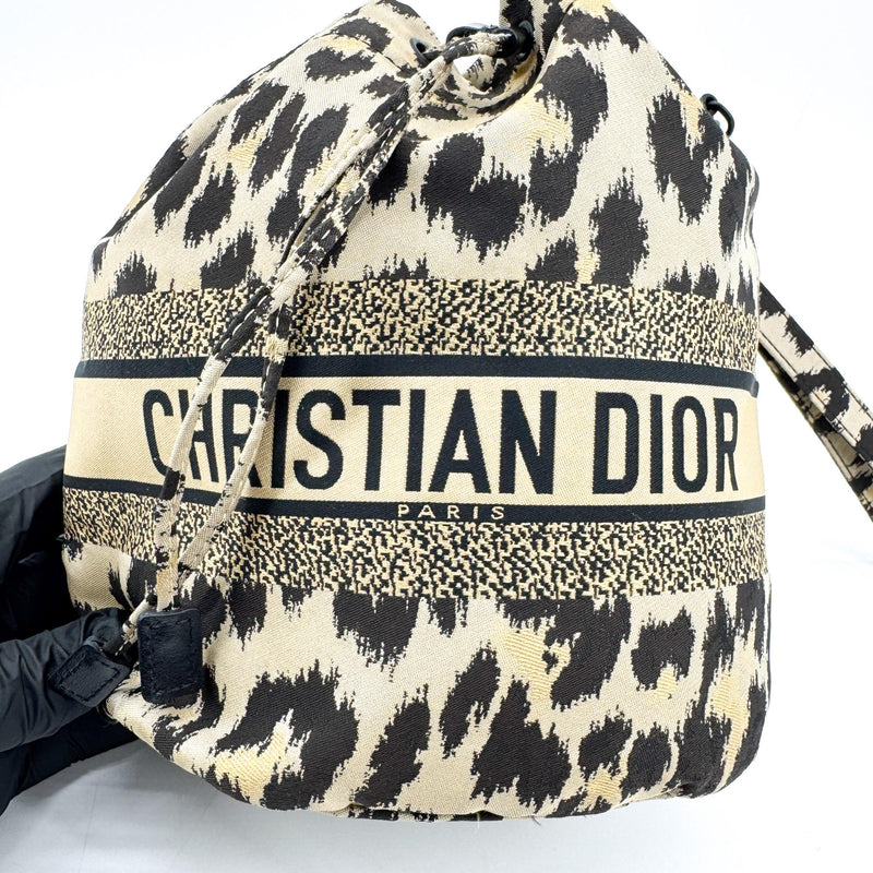 Christian Dior Logo Travel Drawstring Printed Fabric Beige Canvas Bag