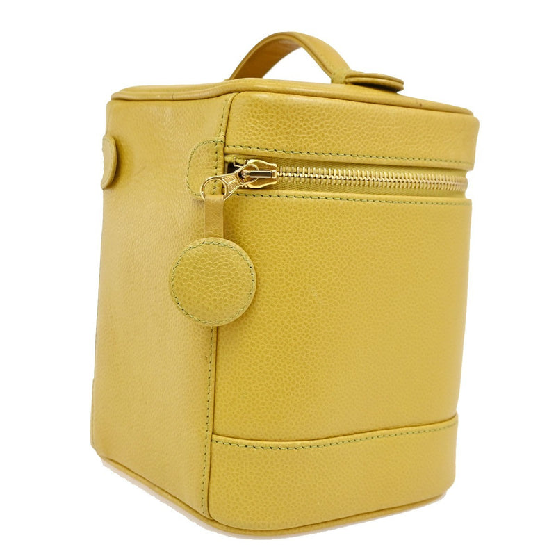 Chanel Vintage Timeless Cosmetic Case Caviar Yellow Leather Bag