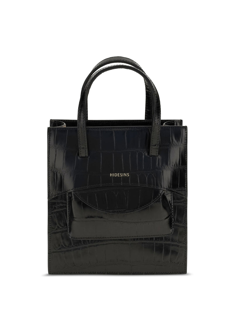 Hidesins Pocket Top Handle Bag — Black Calf Leather